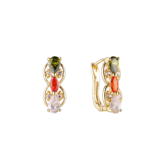 14k gold three stones earrings