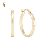 Rhombus texture 14K Gold Hoop Earrings