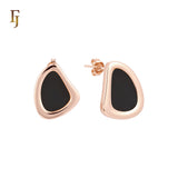 Irregular rounded shaped of Black or White Onyx 14K Gold, Rose Gold Stud Earrings