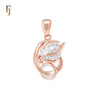 Flower feather of white CZs Rose Gold two tone Pendant
