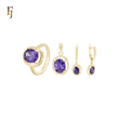 Solitaire Purple stone clawed 14K Gold, Rose Gold Jewelry Set with Rings and Pendant