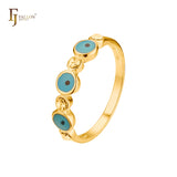 Triple Evil Eyes with White CZs 14K Gold, 18K Gold Fashion Rings