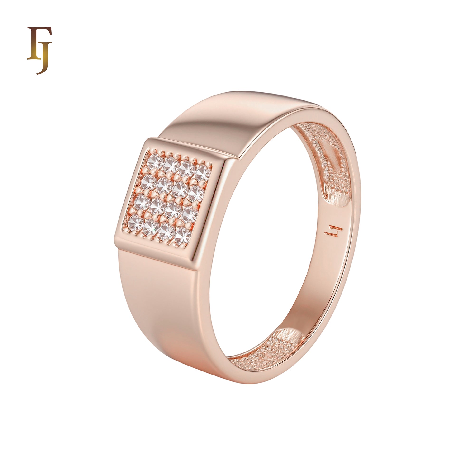 Squared Signet Cluster white CZs Rose Gold Men's Rings