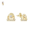 White CZs Crown cluster 14K Gold Stud Earrings