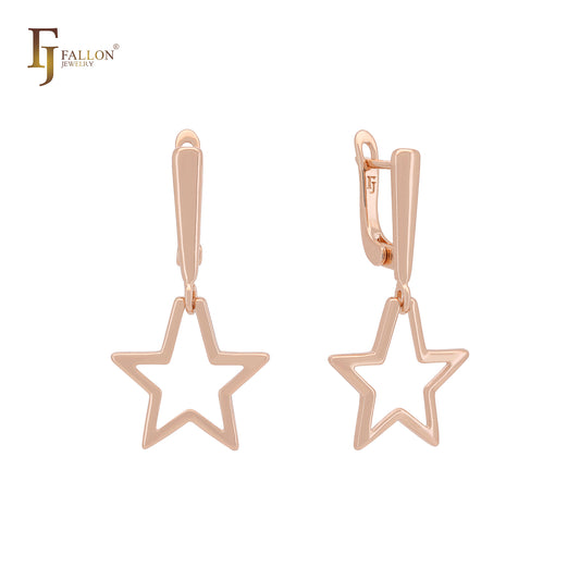 Pendientes de clip de oro rosa con forma de estrella y alambre