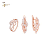 Conjunto de joyas de oro rosa de dos tonos con mil bandas de circonitas blancas pavimentadas y anillos