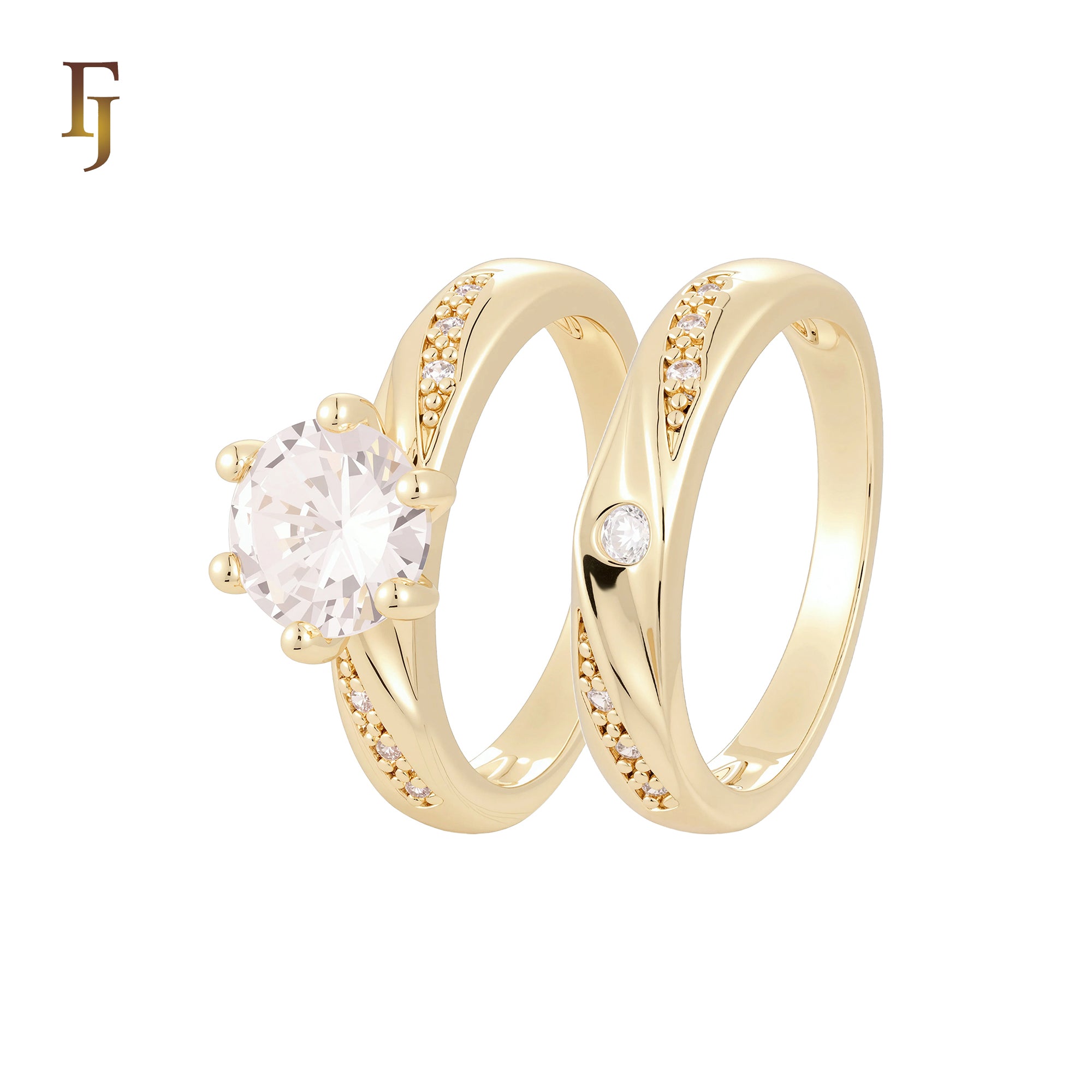 Slashed Ribbon textured 14K Gold, Rose Gold Wedding Set Rings Engagement and Band