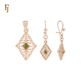 Olive Green Asscher Cut Solitaire CZ Rose Gold Jewelry Set with Pendant