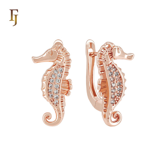 Sea Horse Hippocamus Animal Rose Gold Russian Lock Earrings