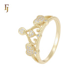 Double heart of white CZs 14K Gold Crown Fashion Rings