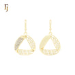 Twisted Ribbon of white CZs and Greek Key 14K Gold Huggie Drop Earrings