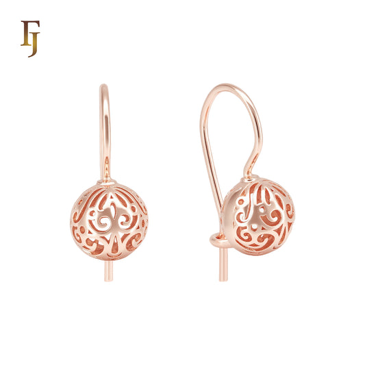 Flower Filigree Beads Rose Gold Wire Hook Earrings