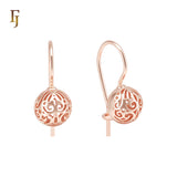 Flower Filigree Beads Rose Gold Wire Hook Earrings