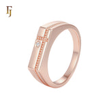 Men's Signet white CZs of Beads Cross Rose Gold Men's Rings