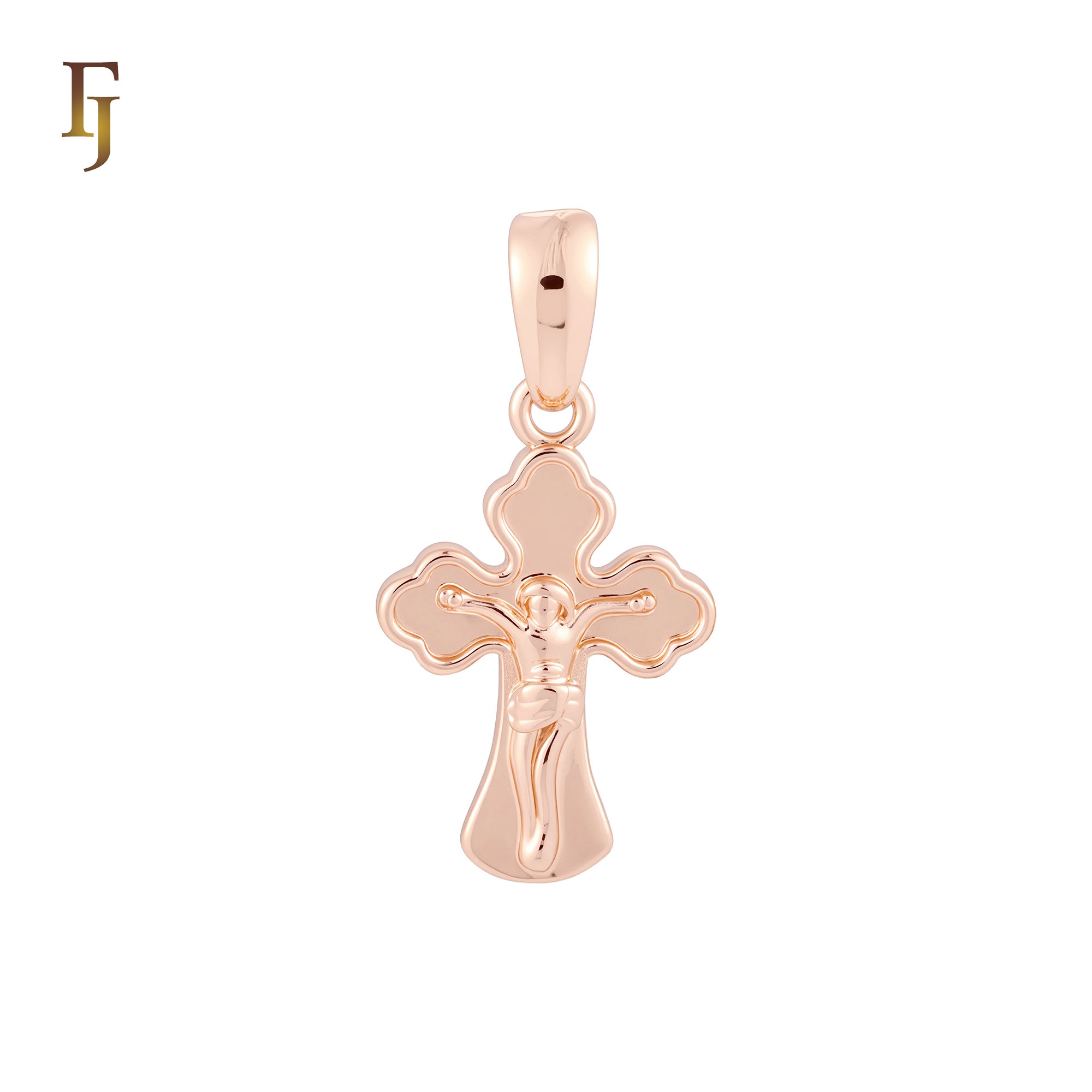 Round ended Rose Gold Crucifix Cross Pendant Religious Catholic Orthdox