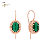 Pendientes de gancho de alambre en oro rosa con circonitas cúbicas de colores y solitarios de Halo Beads