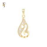 Flame of fire dancing white CZs 14K Gold Pendant