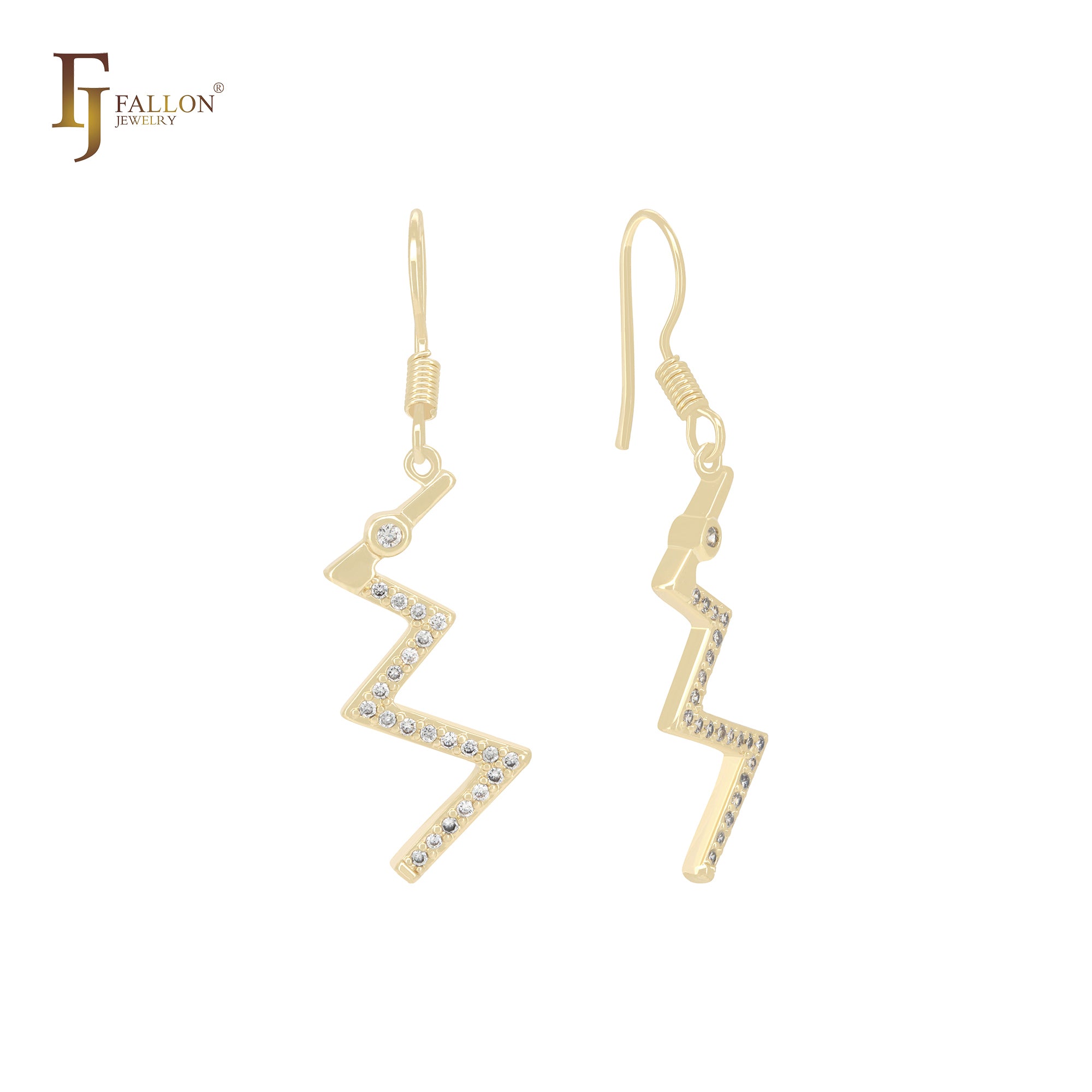 Pendientes de gancho de alambre de oro de 14 quilates con circonitas blancas en zigzag