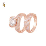 Five bands of white CZs 14K Gold, Rose Gold Wedding Set Rings Engagement and Band