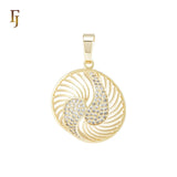 Double filigree white CZs 14K Gold Pendant