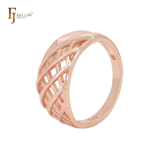 Anillos de moda de oro rosa con malla de mil cruces