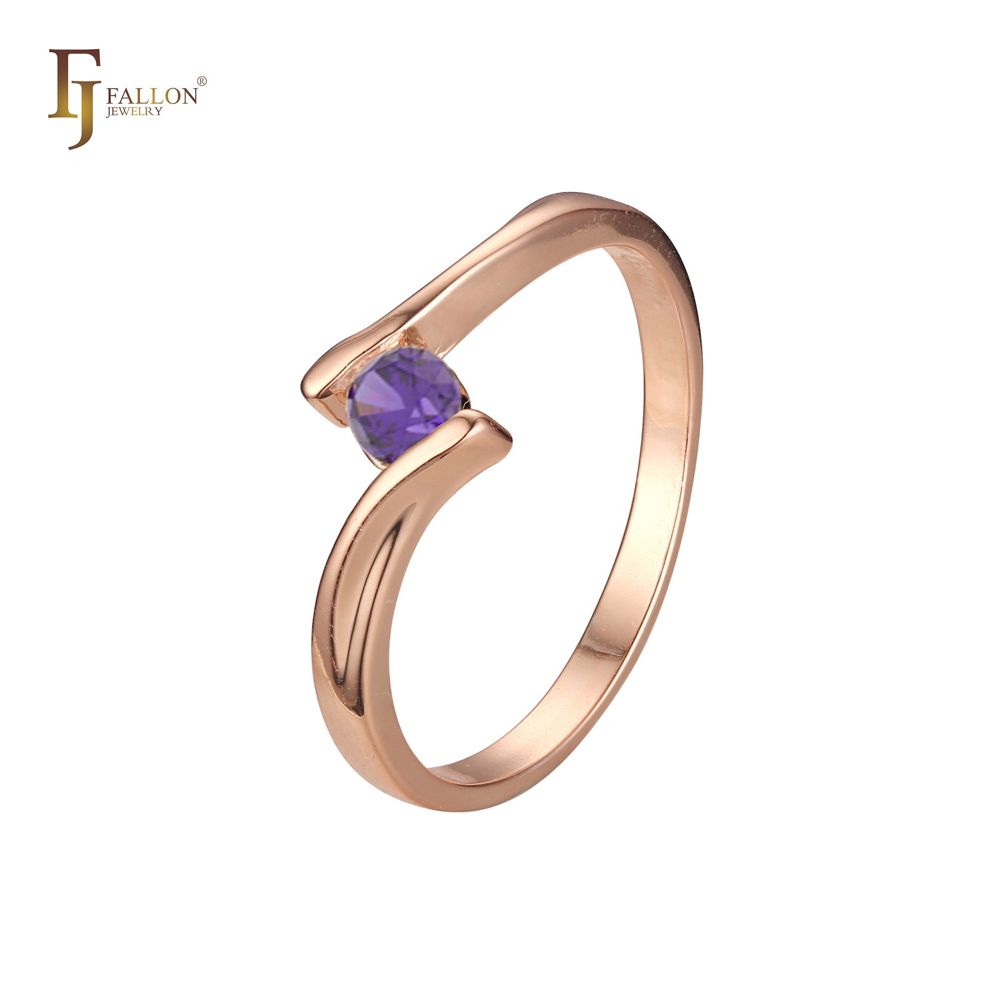 Anillos de diseño Solitario en Oro de 14K, colores baño de Oro Rosa