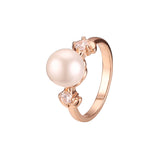 Anillos de perla solitaria cara con 2 piedras en Oro 14K, colores baño de oro rosa