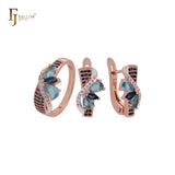 Conjunto de joyas de oro rosa con circonitas azules y anillos