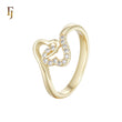 Double Heart crossing paved white CZs 14K Gold Fashion Rings