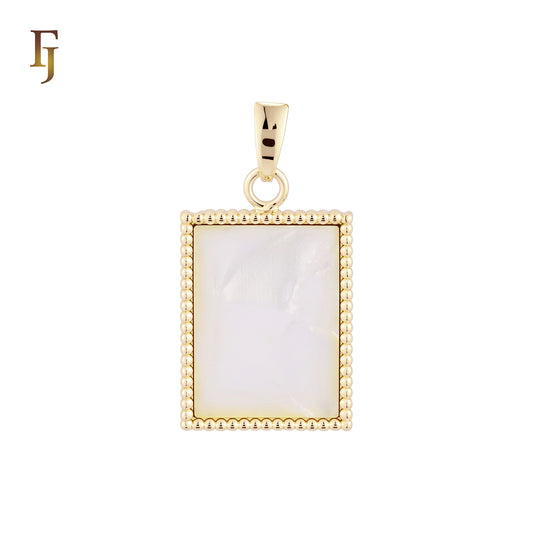 Mirror of Black or White Onyx Beads Frame 14K Gold, Rose Gold Pendant