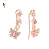 Butterfly white CZs Rose Gold Crawler Earrings