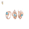 Solitaire Teardrop shape Ocean Blue CZ Rose Gold two tone Jewelry Set with Rings