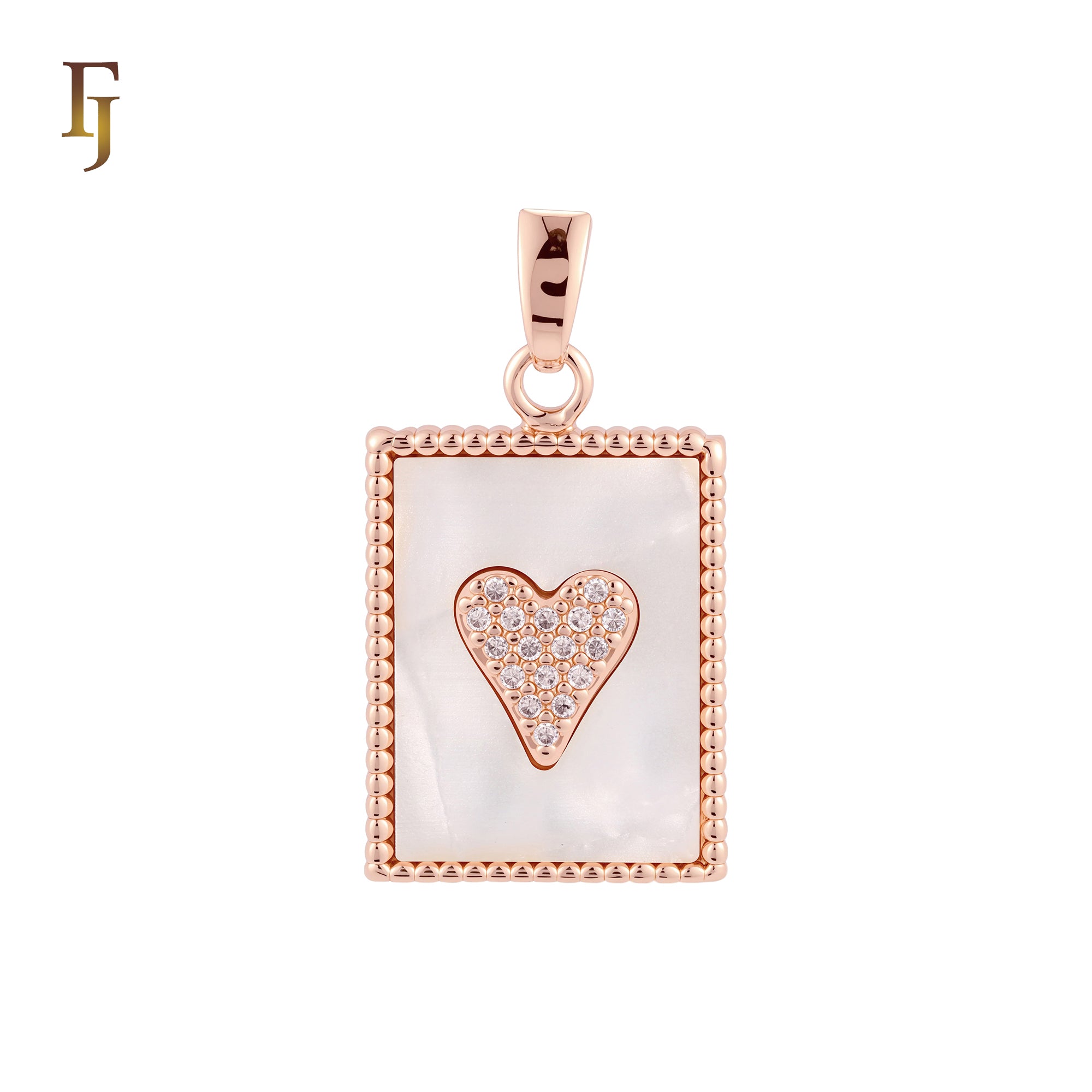 Heart of cluster white CZs in a Mirror of Black or White Onyx Beads Frame 14K Gold, Rose Gold Pendant