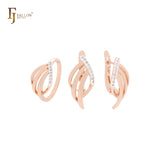 Conjunto de joyas de oro rosa en dos tonos con tres ramas geométricas de circonitas blancas y anillos
