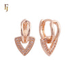 Halo triangular drop white CZs Rose Gold Huggie Earrings