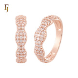 Wavy luxurious White CZs 14K Gold, Rose Gold Wedding Set Rings Engagement and Band