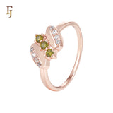 Triple Colorful CZs Rose Gold Fashion Rings