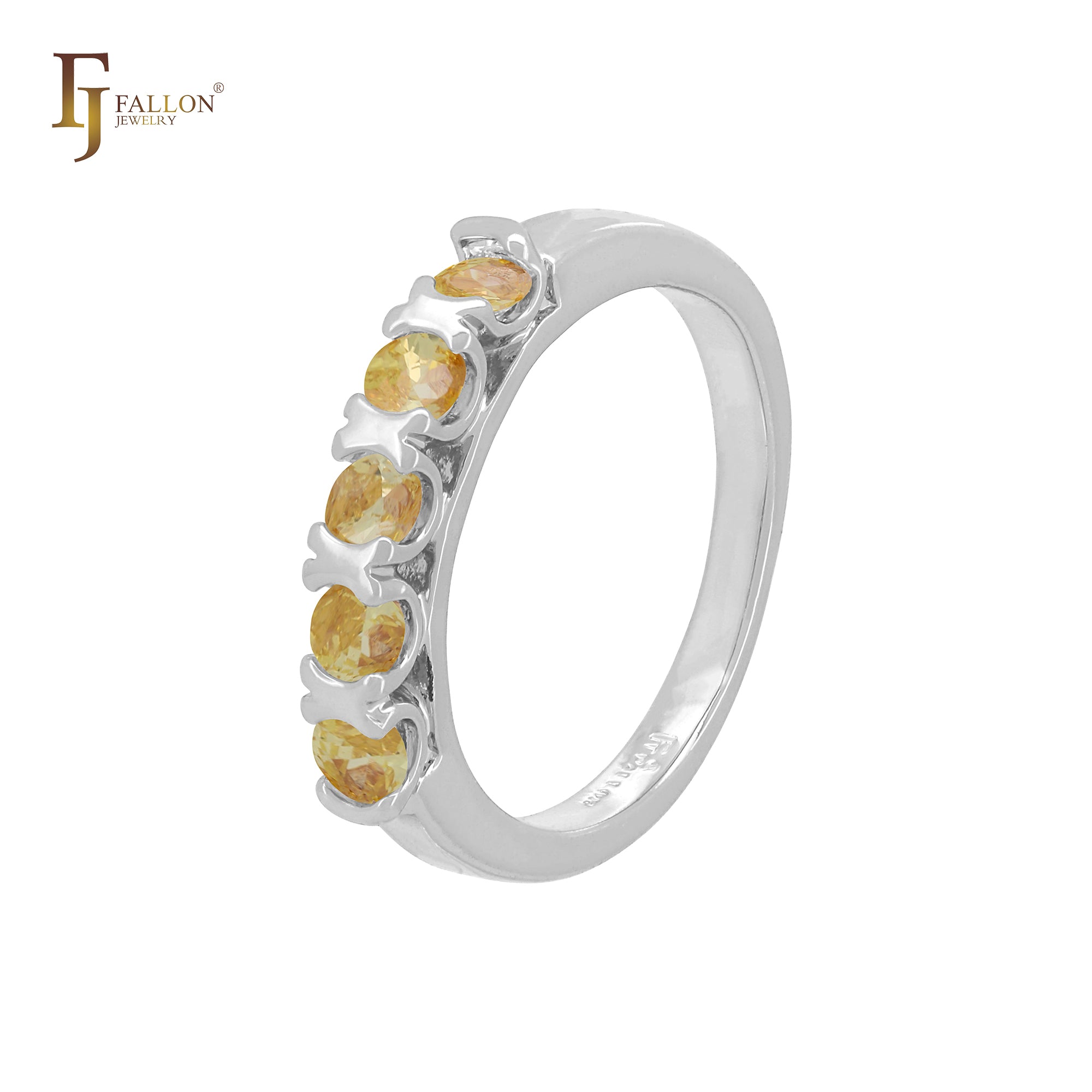 Five white CZs 14K Gold, White Gold or Silver plated Wedding Band Rings