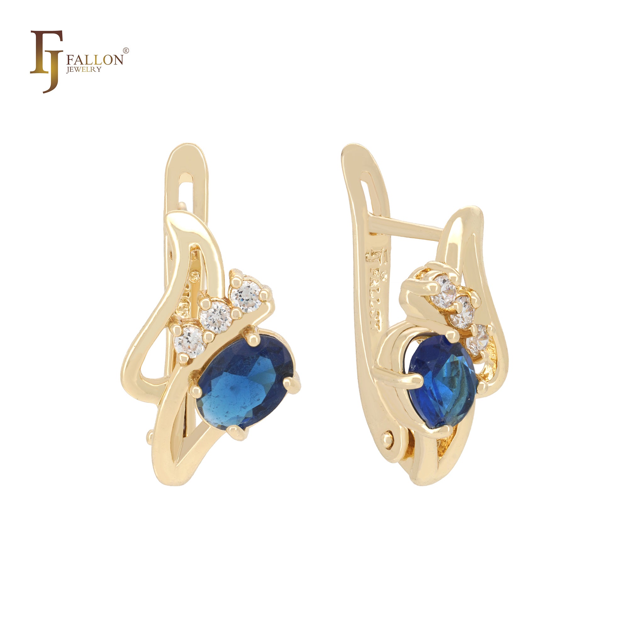 Pendientes de clip de oro de 14 quilates con forma de diente y circonitas cúbicas de colores.