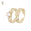 Double Tooth edged white CZs 14K Gold, Rose Gold Wedding Set Rings Engagement and Band