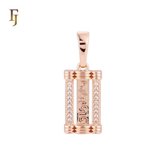 Greek key Board of white CZs cluster Rose Gold Pendant