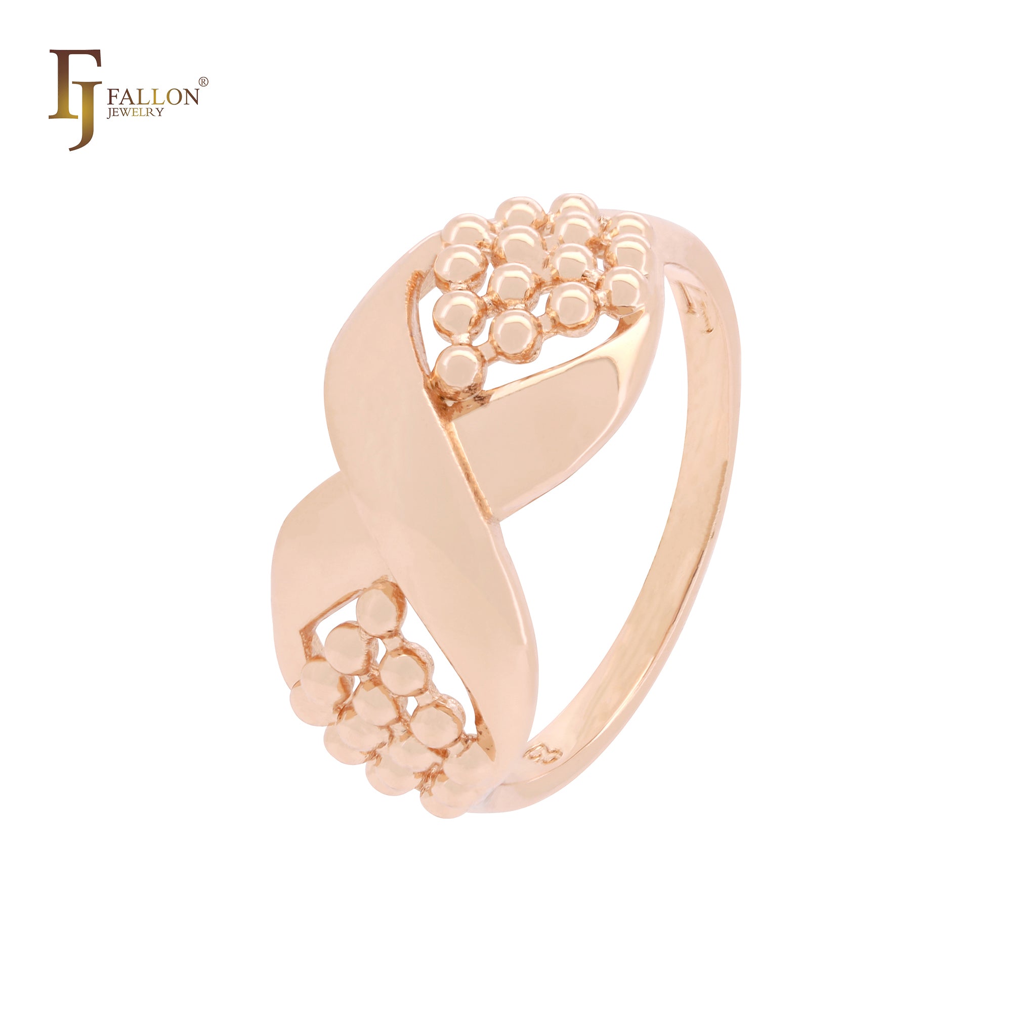 Anillos de moda en oro rosa con cinta geométrica de cuentas arriba y abajo