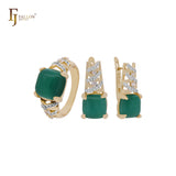 Conjunto de joias em dois tons com anéis, solitário, grande cabochão quadrado, zircônia cúbica, ouro rosa 14K