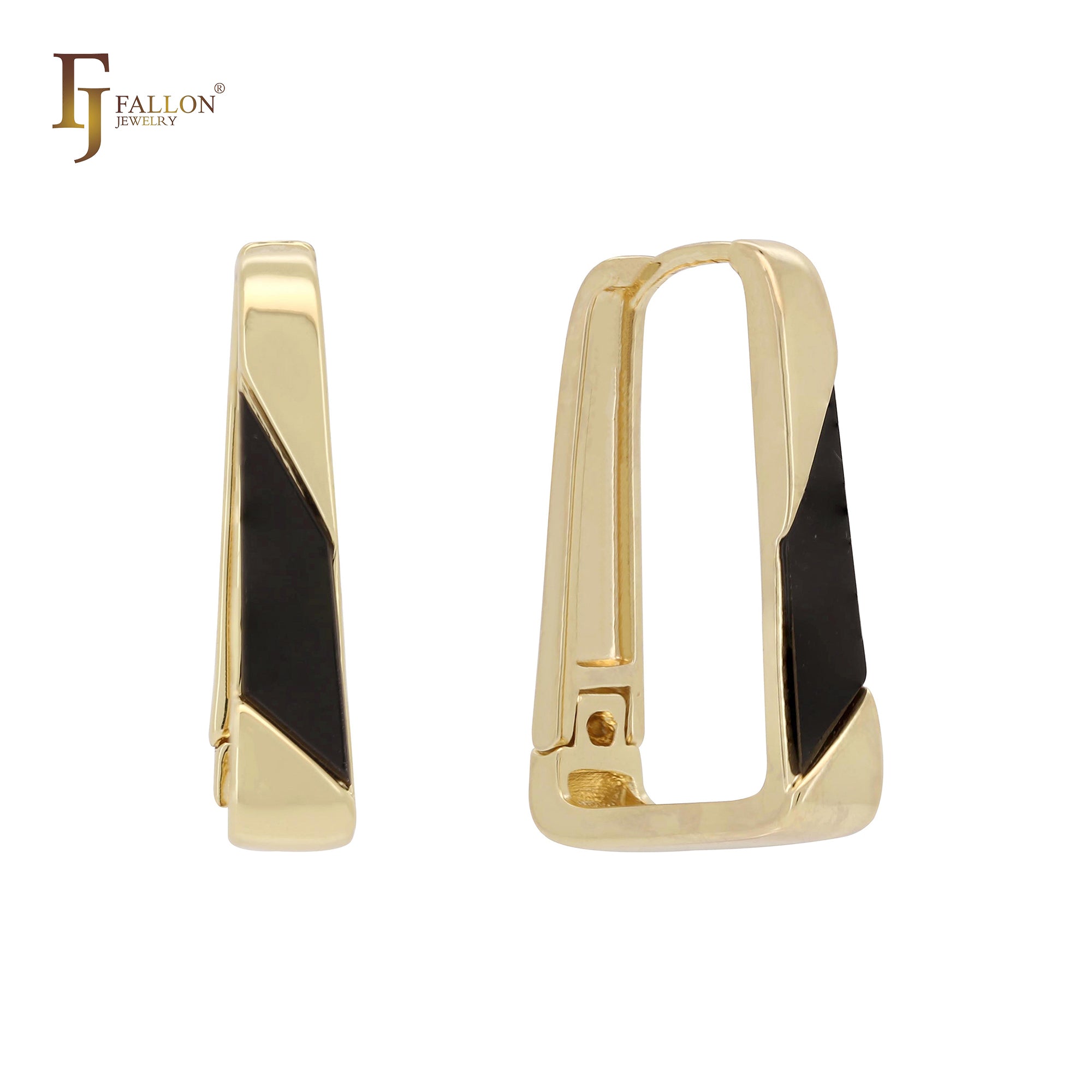 Aros con candado en forma de U pintados de negro en oro de 14 quilates, oro rosa y oro blanco.