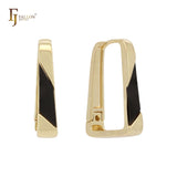 Aros con candado en forma de U pintados de negro en oro de 14 quilates, oro rosa y oro blanco.
