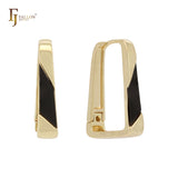Aros con candado en forma de U pintados de negro en oro de 14 quilates, oro rosa y oro blanco.