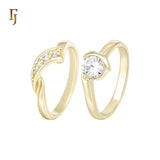 White CZs 14K Gold Wedding Set Rings