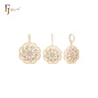 Conjunto de joyas de oro de 14 quilates con colgante y caleidoscopio radiactivo giratorio con copos de nieve y circonitas blancas.