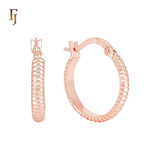 Beaded rope textured Rose Gold Hoop Earrings