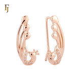 Phoenix Peacock bird of white CZs Rose Gold Crawler Earrings Ear Climber